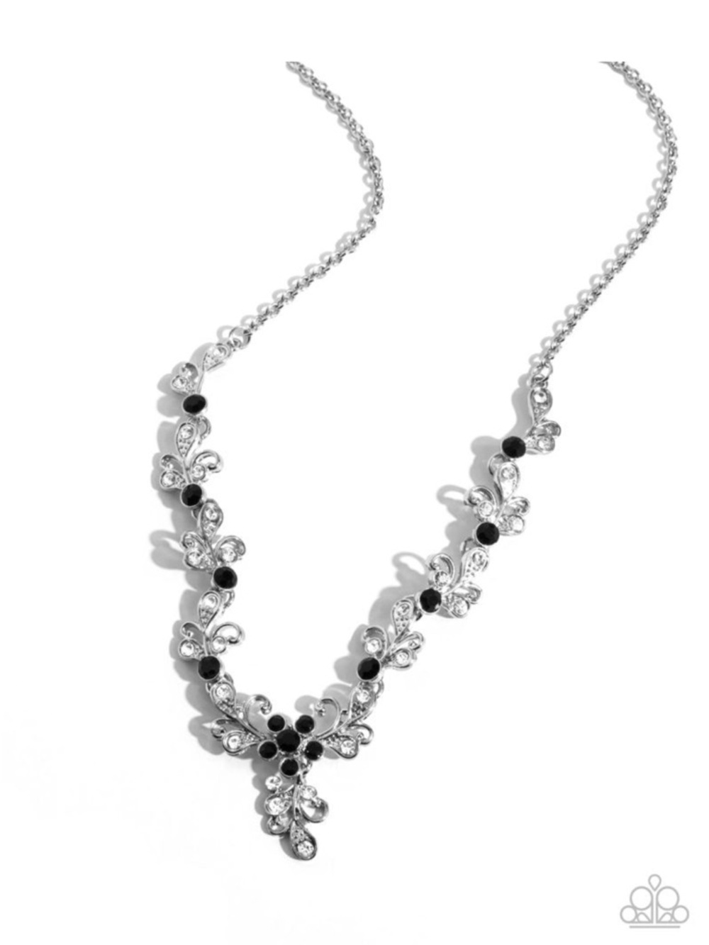 N84 paparazzi Silver and Black Crystal Vine Necklace